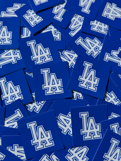 "Square-cut stickers featuring the LA Dodgers logo in high-quality print."